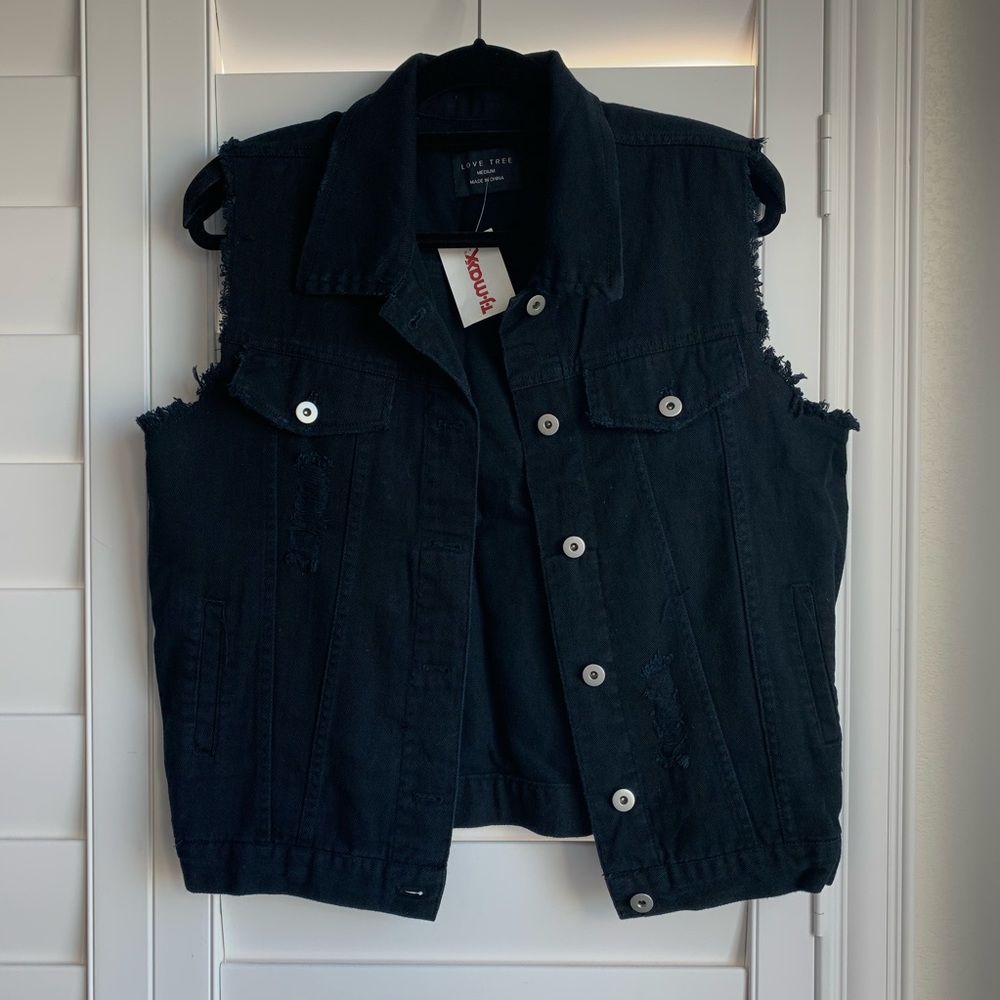 Oversized Black Denim Vest